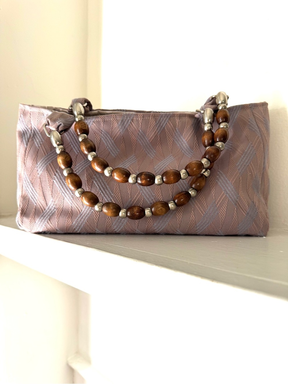 Stylish Dusty Mauve Beaded Handle Bag